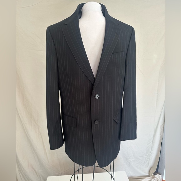 Pinstripe Palm Beach men’s suit jacket blazer 39 regular Delberts clothing black - Picture 1 of 15